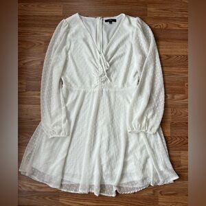 Lulus White Long Sleeve Mini Dress Wine & Dine Swiss Dot Bridal Womens large